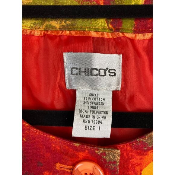 Chico's Blazer Jacket Women size Medium Floral Orange Cotton Blend career Office - Picture 3 of 7
